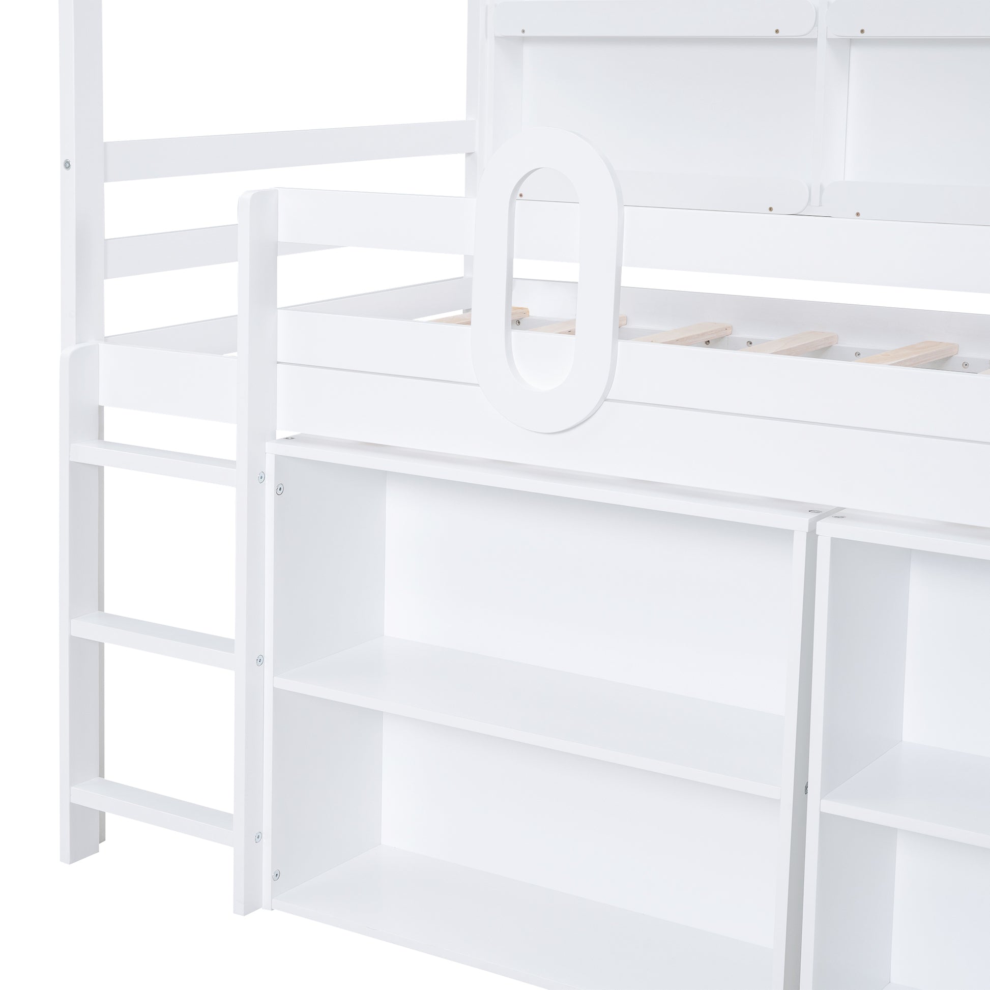 Twin Size House Loft Bed With Multiple Storage Shelves, White Box Spring Not Required White Wood Solid Wood Mdf