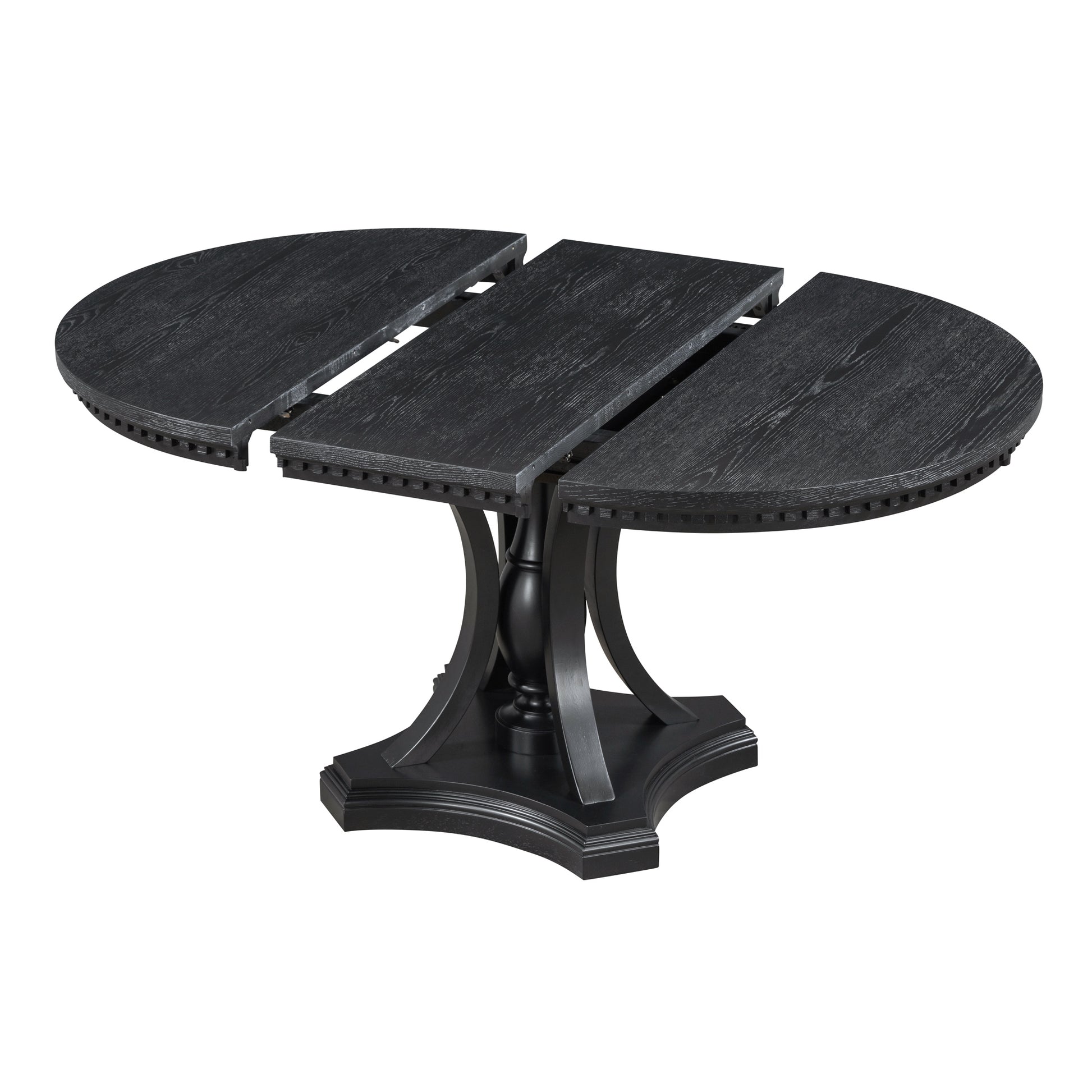 Retro 5 Piece Dining Set Extendable Round Table And 4 Chairs For Kitchen Dining Room Black Oak Black Mdf