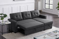 Upholstered Pull Out Sectional Sofa With Chaise Dark Gray Foam Linen