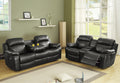 Contemporary Black Faux Leather Upholstered 1Pc Double Reclining Sofa W Center Drop Down Cup Holder Living Room Furniture Black Faux Leather Wood Primary Living Space Pillow Top Arms Solid Wood 3