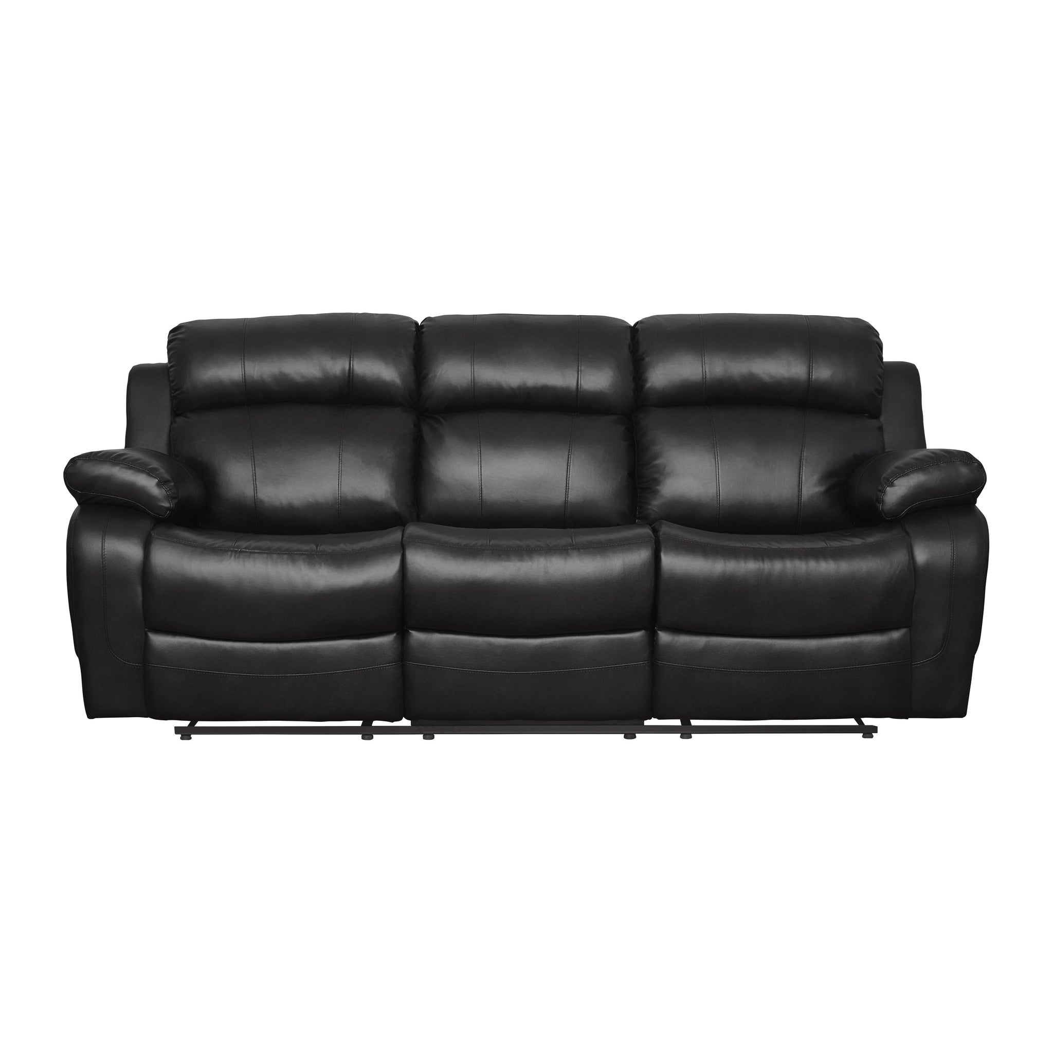 Contemporary Black Faux Leather Upholstered 1Pc Double Reclining Sofa W Center Drop Down Cup Holder Living Room Furniture Black Faux Leather Wood Primary Living Space Pillow Top Arms Solid Wood 3