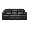 Contemporary Black Faux Leather Upholstered 1Pc Double Reclining Sofa W Center Drop Down Cup Holder Living Room Furniture Black Faux Leather Wood Primary Living Space Pillow Top Arms Solid Wood 3