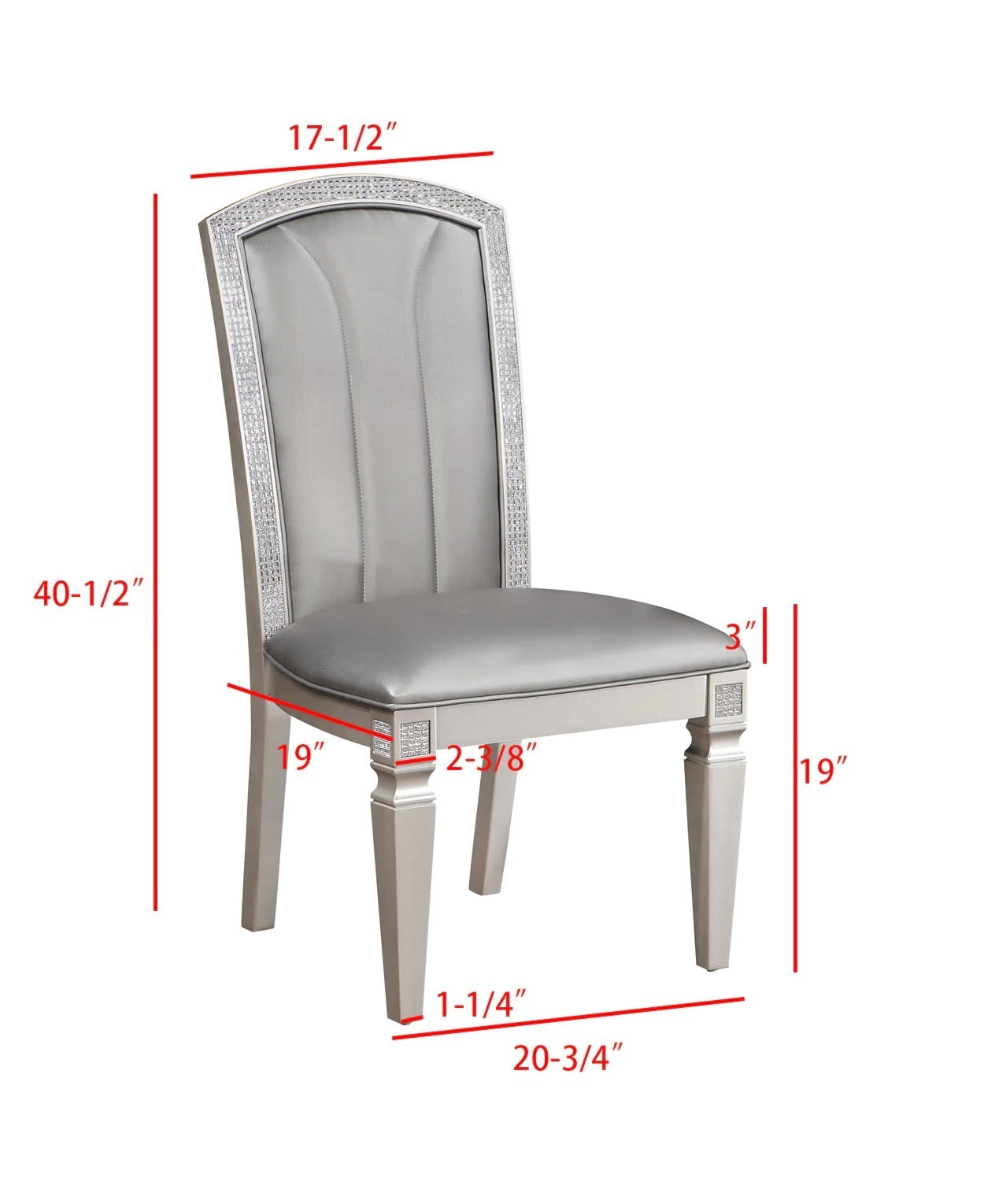 Luxury Formal Glam 2Pc Set Dining Side Chair Silver Finish Sparkling Embellishments Surround Silver Dining Room Contemporary,Modern Dining Chairs Tufted Back Wood