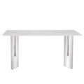 Modern Minimalist Dining Table. White Imitation Marble Glass Sticker Desktop, Stainless Steel Legs, Stable And Beautiful. Suitable For Living Room And Dining Room 63