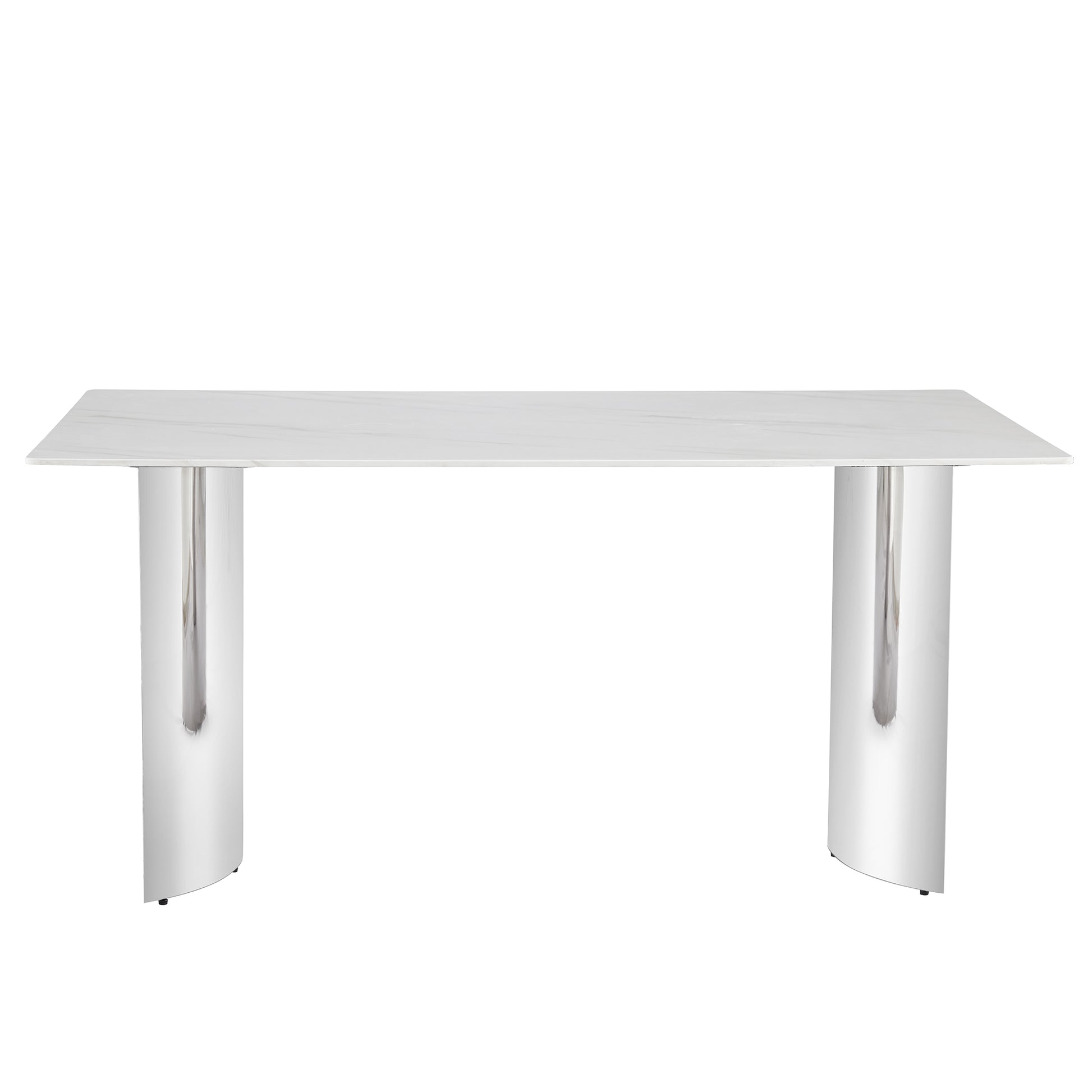 Modern Minimalist Dining Table. White Imitation Marble Glass Sticker Desktop, Stainless Steel Legs, Stable And Beautiful. Suitable For Living Room And Dining Room 63" *35.4" *29.5"Dt 69 White Glass