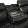 Contemporary Black Faux Leather Upholstered 1Pc Double Reclining Sofa W Center Drop Down Cup Holder Living Room Furniture Black Faux Leather Wood Primary Living Space Pillow Top Arms Solid Wood 3