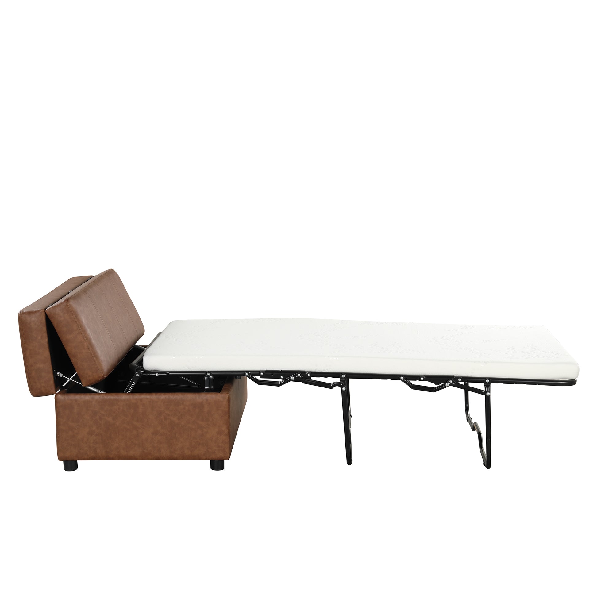 Twin Size Folding Ottoman Sleeper Bed With Mattress Convertible Guest Bed Brown Brown Foam Pu 1 Seat
