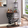 11 Bottle Wine Bakers Rack, 5 Tier Freestanding Wine Rack With Hanging Wine Glass Holder And Storage Shelves, Wine Storage Home Bar For Liquor And Wine Storagefor Kitchen, Dining Room Antique Brown Metal & Wood Metal & Wood