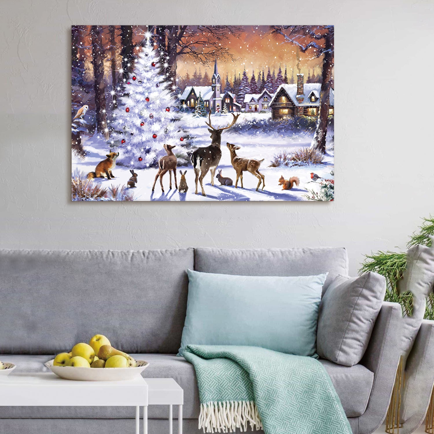 Framed Canvas Wall Art Decor Painting For Chrismas, Cute Animals With Chrismas Tree Gift Painting For Chrismas Gift, Decoration For Chrismas Eve Office Living Room, Bedroom Decor 2418In Thickness 1.5I Rectangle Framed Multicolor Christmas Oversized 41In