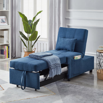 Living Room Bed Room Furniture With Blue Linen Fabric Recliner Chair Bed Blue Foam Fabric