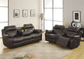 Contemporary Brown Faux Leather Upholstered 1Pc Double Reclining Sofa W Center Drop Down Cup Holder Living Room Furniture Brown Faux Leather Wood Primary Living Space Pillow Top Arms Solid Wood 3 Seat