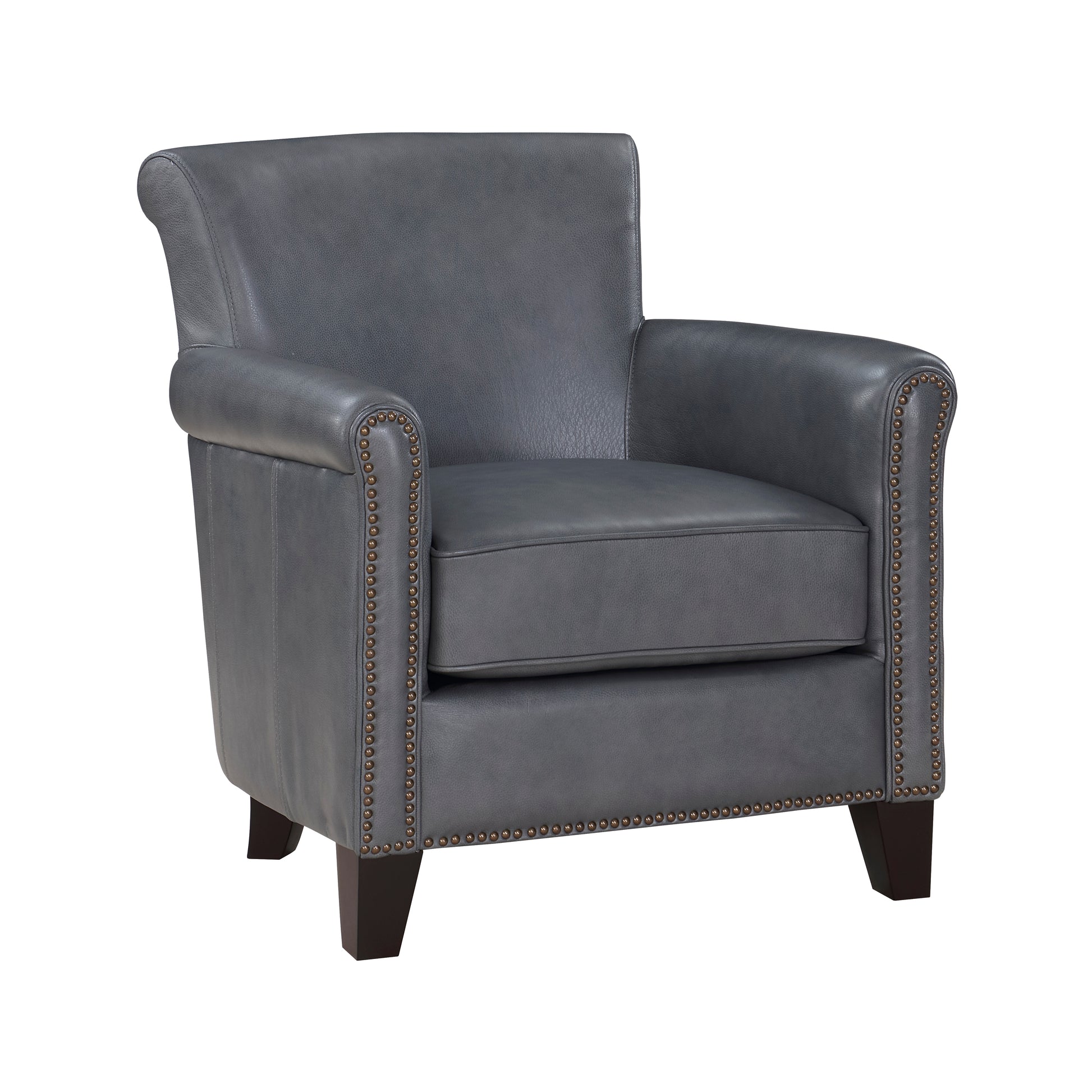 Classic Traditional Accent Chair 1Pc Solid Wood Frame Burnish Gray Top Grain Leather Trim Living Room Furniture Gray Primary Living Space Classic,Traditional,Transitional Solid Wood