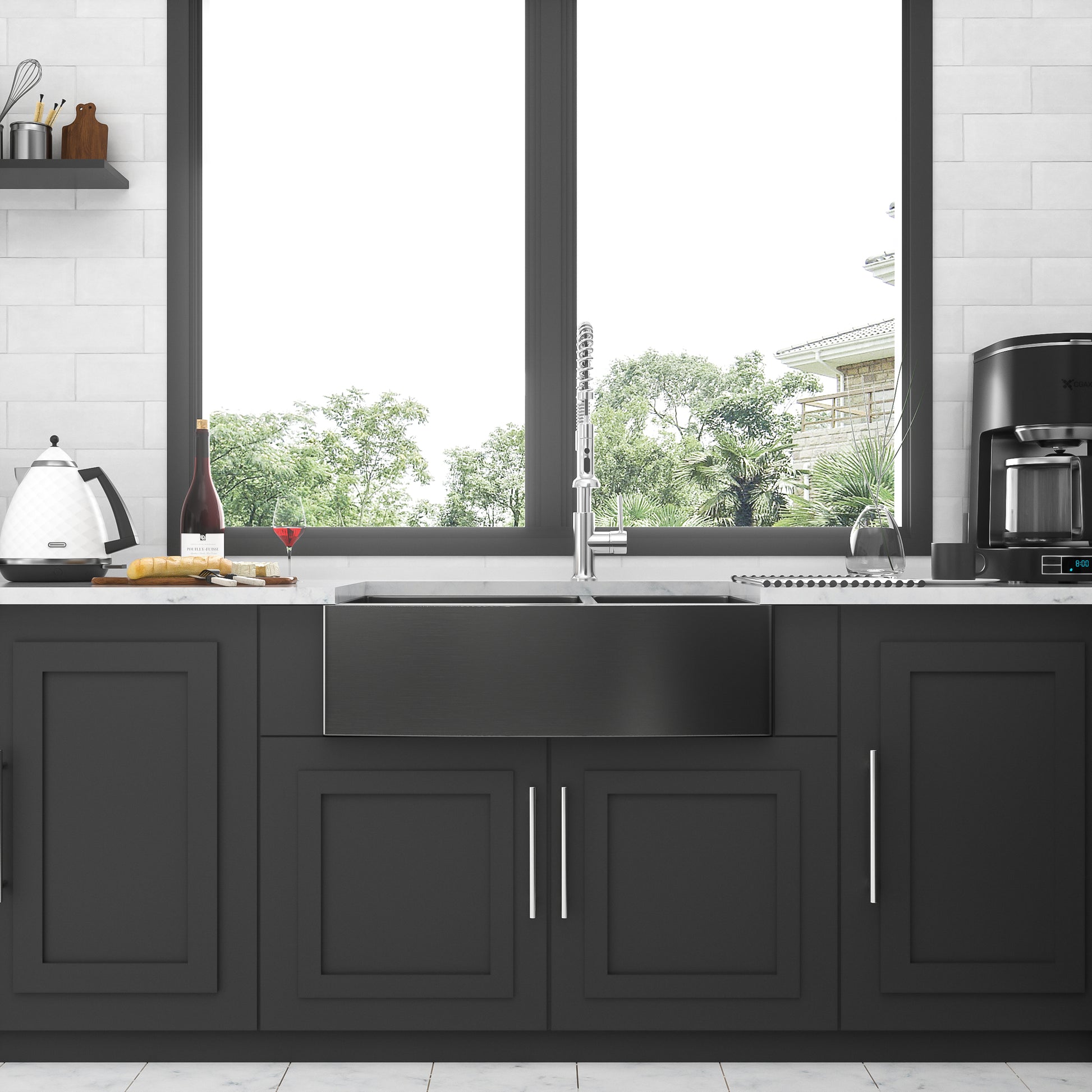 Gunmetal Black Double Bowl 60 40 Farmhouse Sink 36"X21"X10"Stainless Steel Apron Front Kitchen Sink 16 Gauge With Two 10" Deep Basin Gunmetal Black Stainless Steel