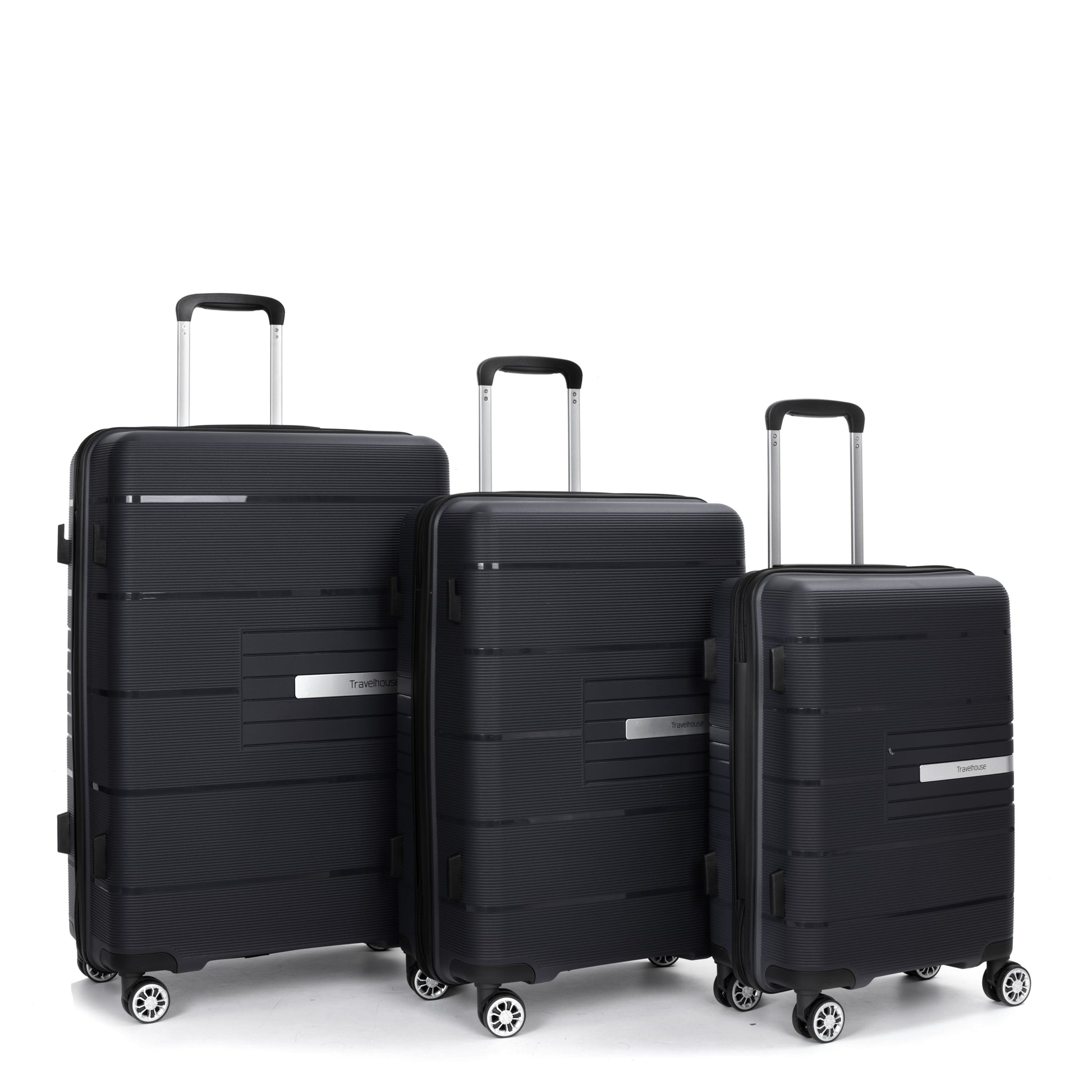 Hardshell Suitcase Double Spinner Wheels Pp Luggage Sets Lightweight Durable Suitcase With Tsa Lock,3 Piece Set 20 24 28 Black Black Polypropylene