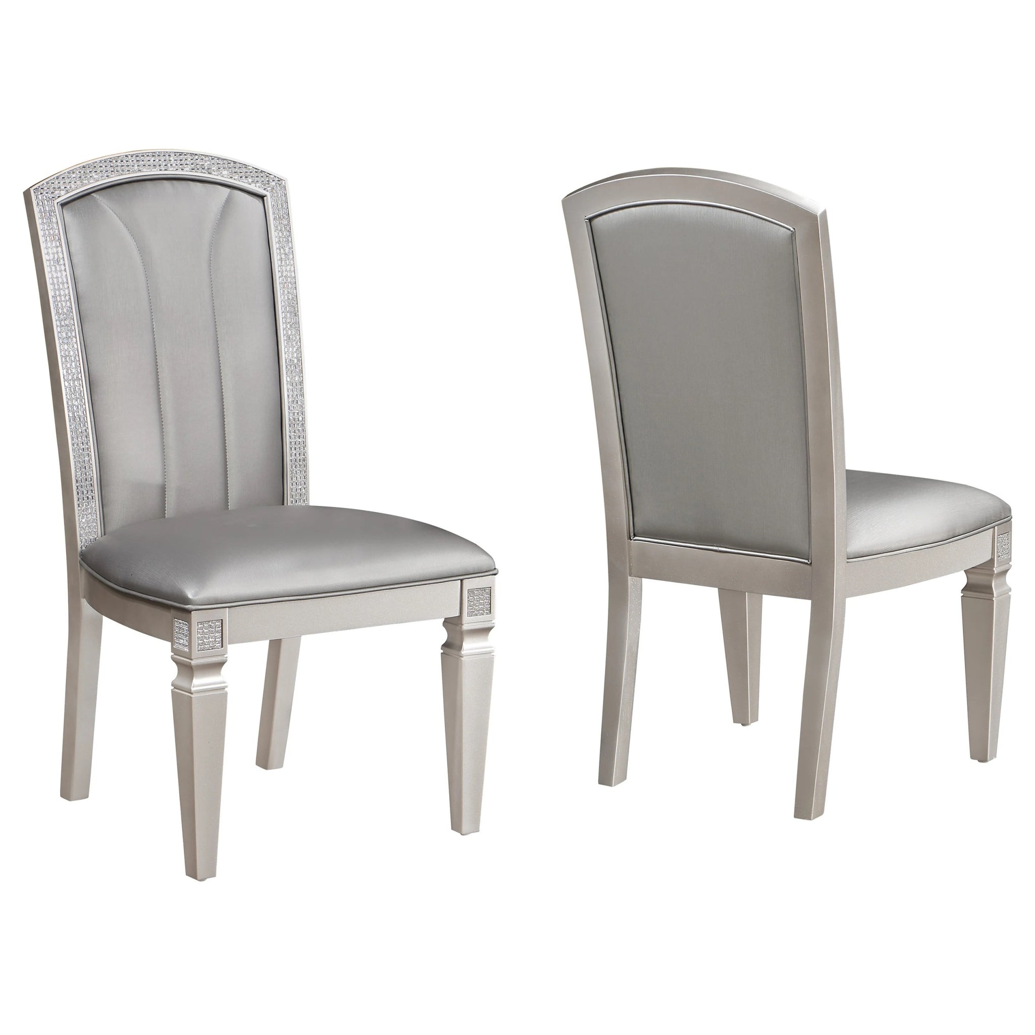 Luxury Formal Glam 2Pc Set Dining Side Chair Silver Finish Sparkling Embellishments Surround Silver Dining Room Contemporary,Modern Dining Chairs Tufted Back Wood