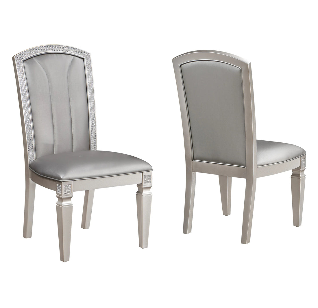 Luxury Formal Glam 2Pc Set Dining Side Chair Silver Finish Sparkling Embellishments Surround Silver Dining Room Contemporary,Modern Dining Chairs Tufted Back Wood