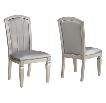 Luxury Formal Glam 2Pc Set Dining Side Chair Silver Finish Sparkling Embellishments Surround Silver Dining Room Contemporary,Modern Dining Chairs Tufted Back Wood