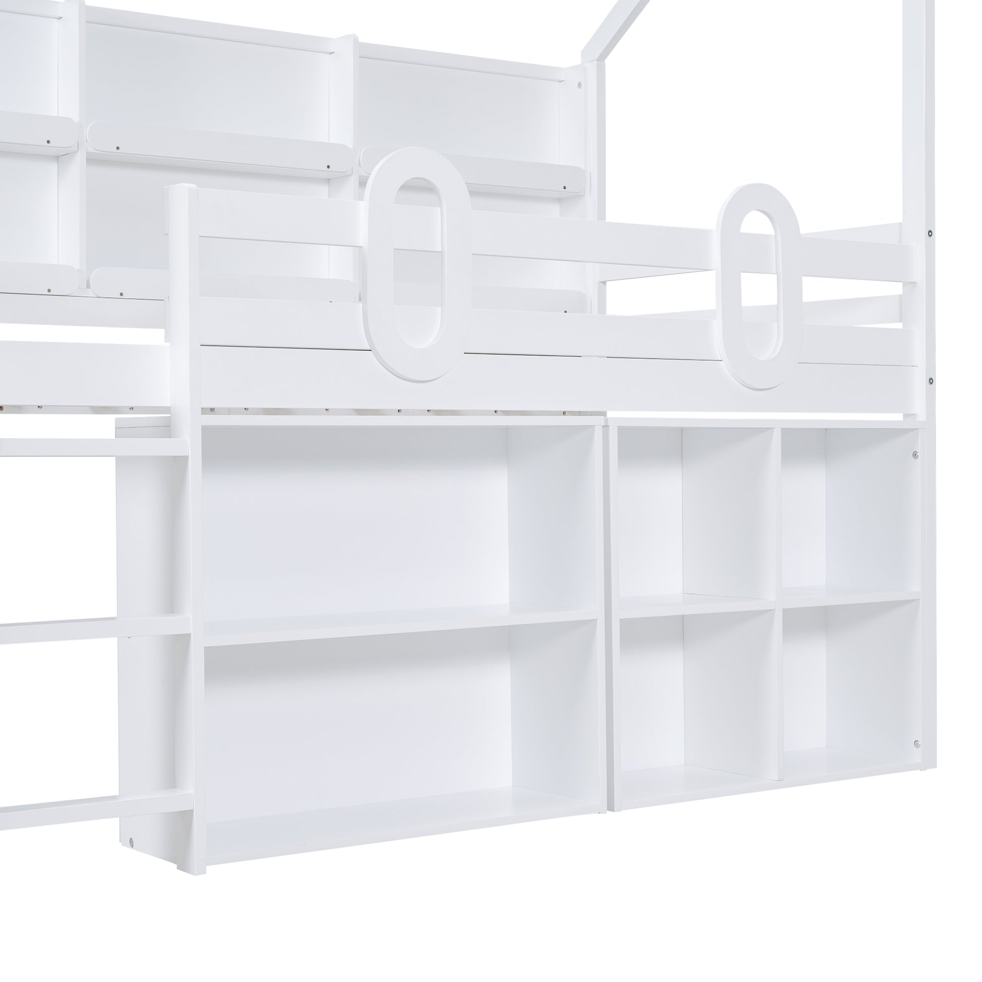 Twin Size House Loft Bed With Multiple Storage Shelves, White Box Spring Not Required White Wood Solid Wood Mdf