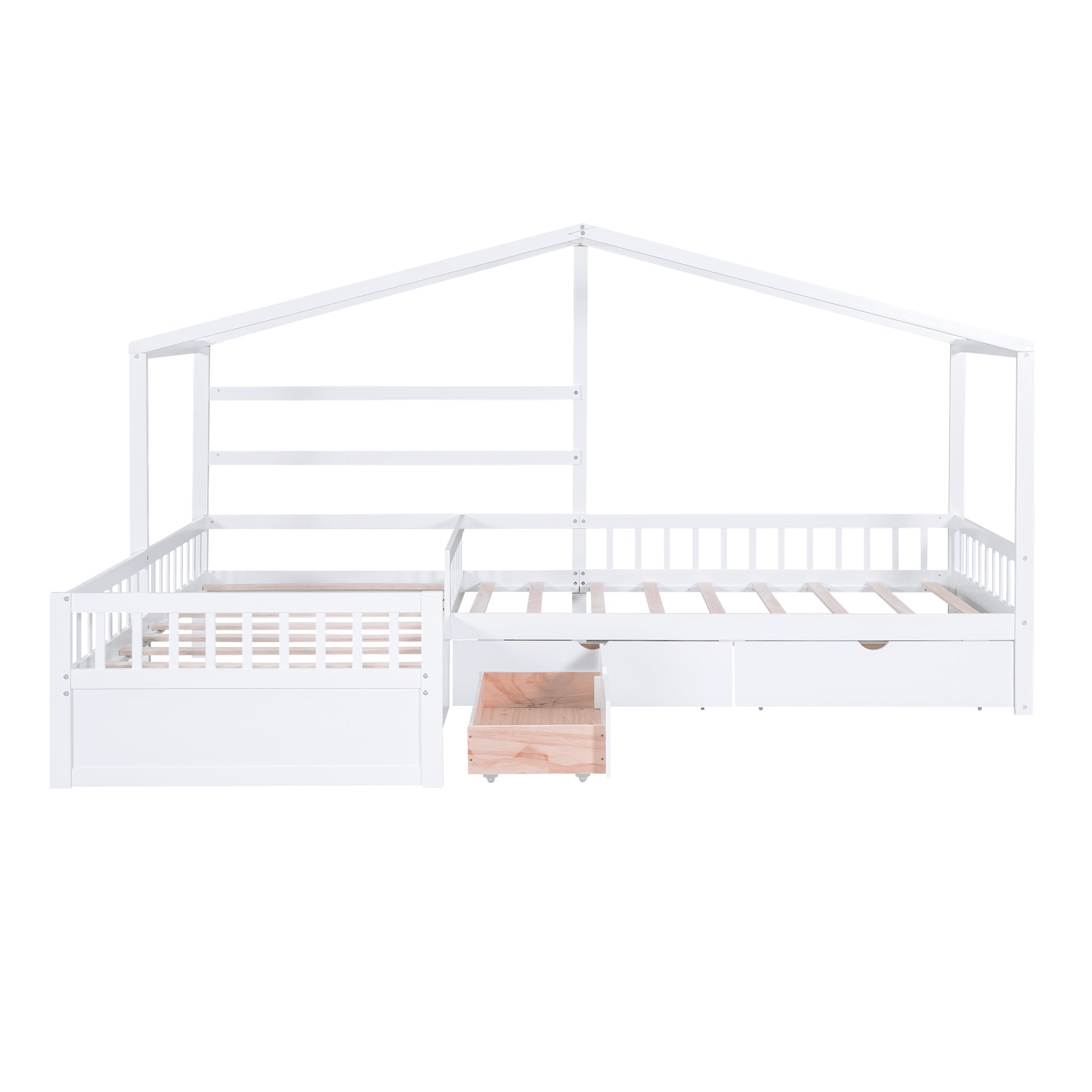 Twin Size House Platform Bed With Three Storage Drawers,White Box Spring Not Required Twin White Wood Bedroom Pine