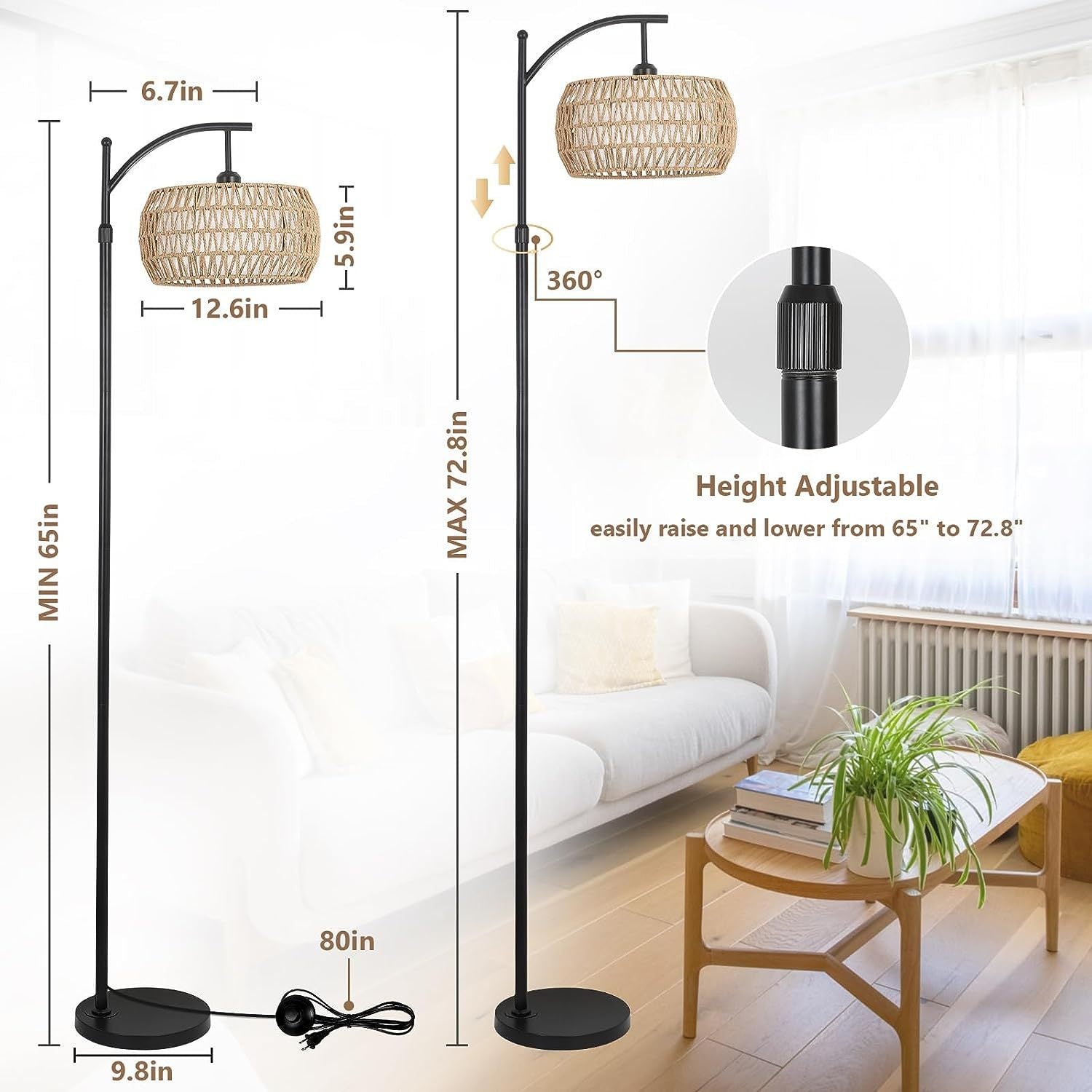 Arc Floor Lamp With Remote Control Brown Table&Floor Lamps Rattan