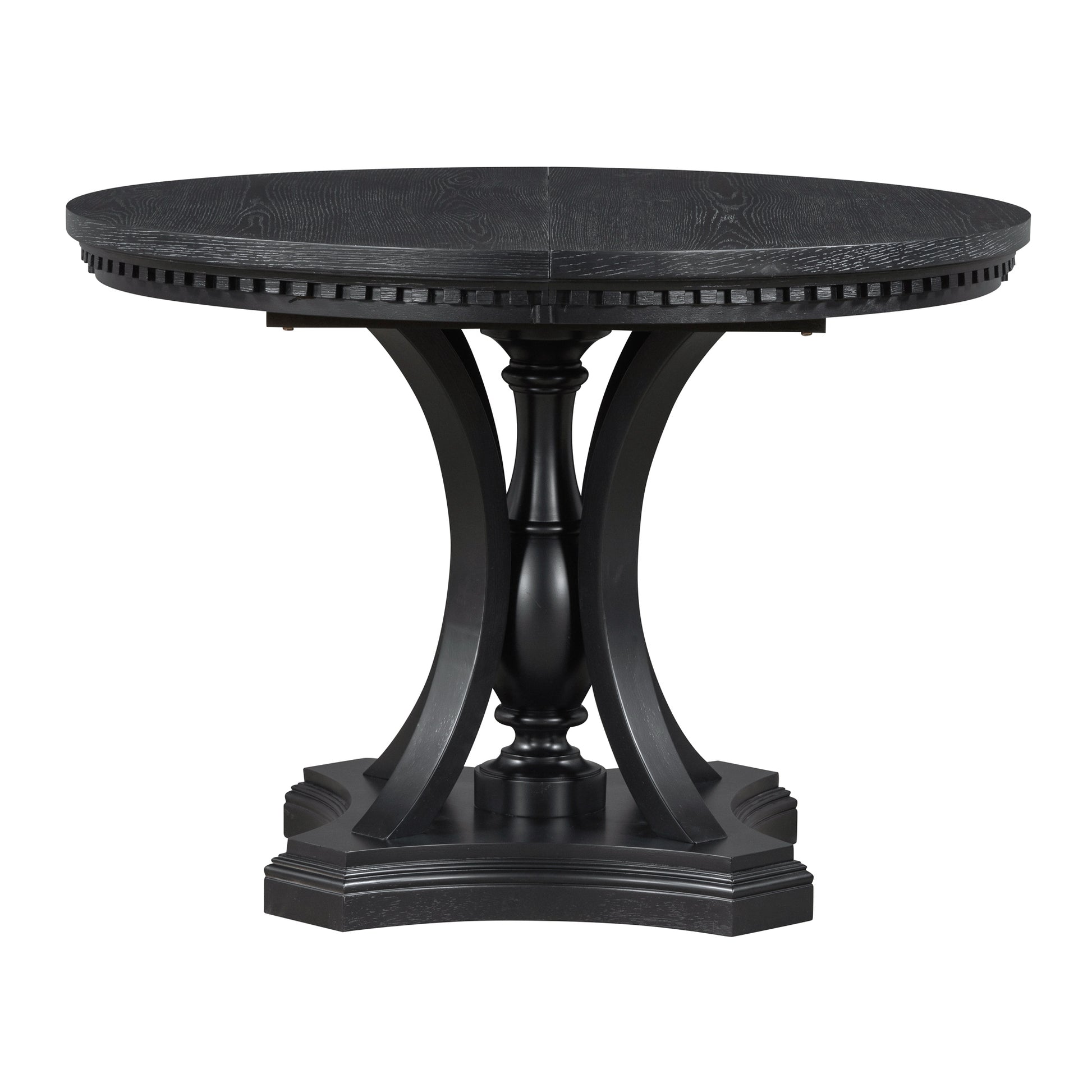Retro 5 Piece Dining Set Extendable Round Table And 4 Chairs For Kitchen Dining Room Black Oak Black Mdf