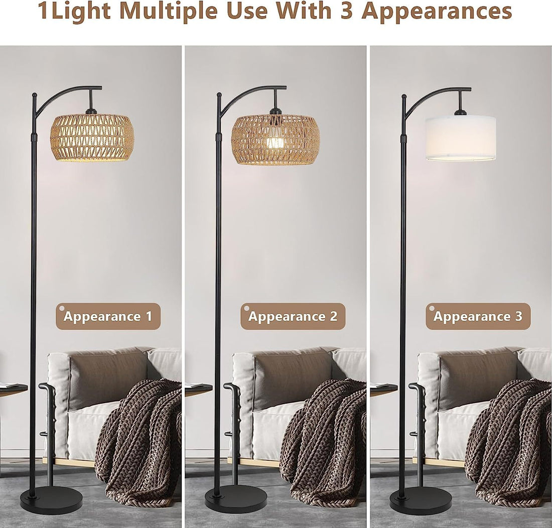 Arc Floor Lamp With Remote Control Brown Table&Floor Lamps Rattan