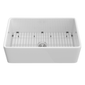 33 Inch Fireclay Farmhouse Kitchen Sink White Single Bowl Apron Front Kitchen Sink, Bottom Grid And Kitchen Sink Drain Included Natural Kitchen Modern Fireclay