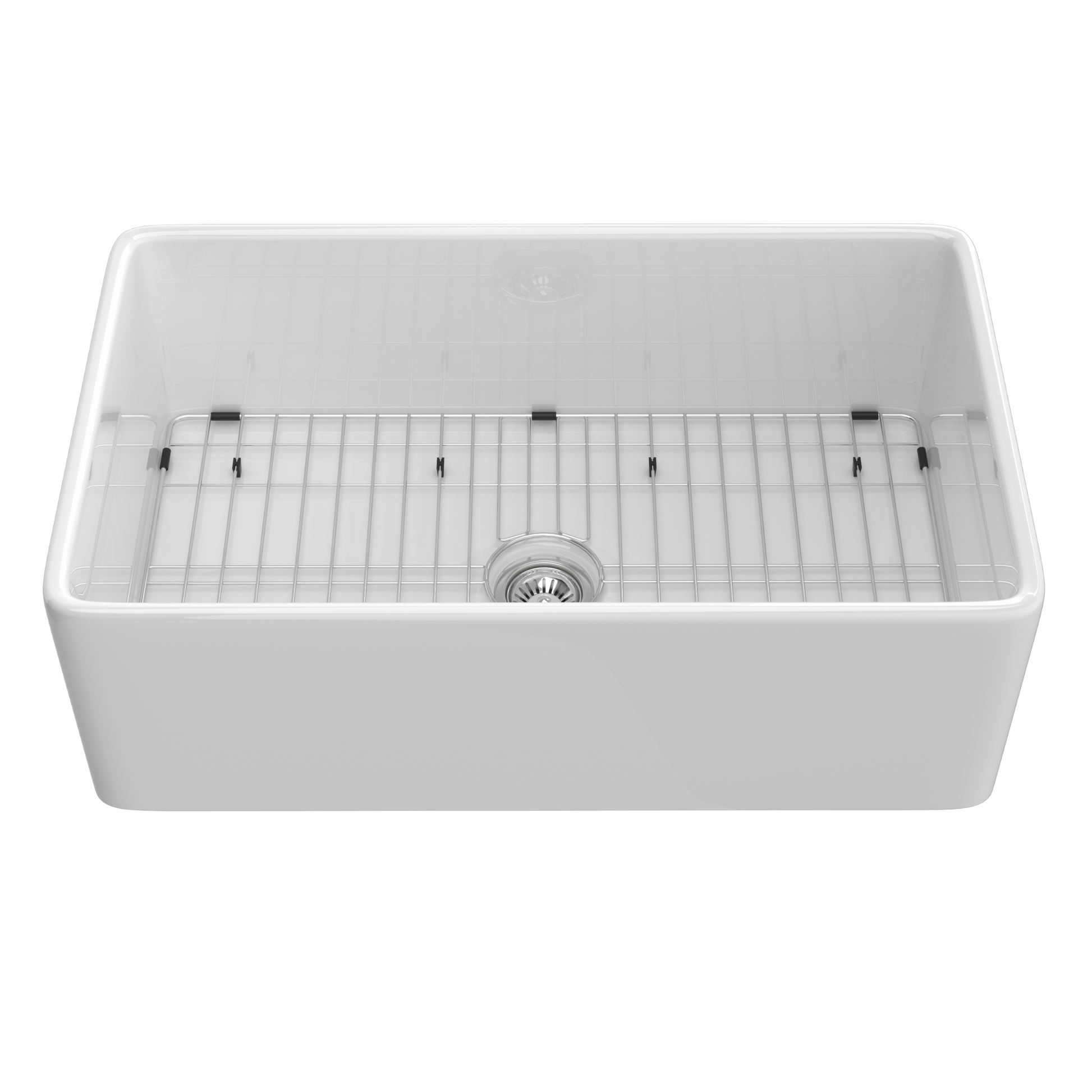 33 Inch Fireclay Farmhouse Kitchen Sink White Single Bowl Apron Front Kitchen Sink, Bottom Grid And Kitchen Sink Drain Included Natural Kitchen Modern Fireclay