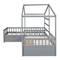 Twin Size House Platform Bed With Three Storage Drawers,Gray Box Spring Not Required Twin Gray Wood Bedroom Pine