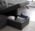 Upholstered Pull Out Sectional Sofa With Chaise Dark Gray Foam Linen