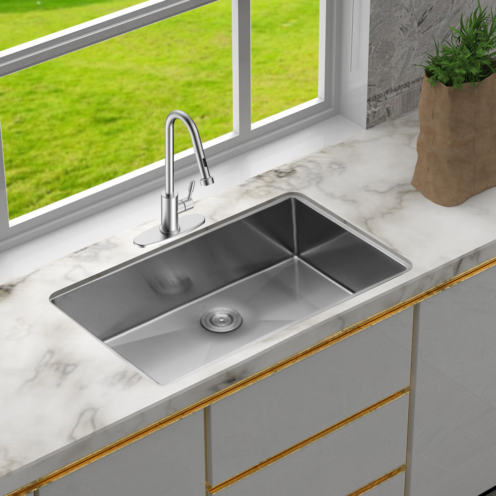 30 Inch Undermount Sink 30"X18"X10" Undermount Stainless Steel Kitchen Sink 16 Gauge 10 Inch Deep Single Bowl Kitchen Sink Basin Brushed Nickel Stainless Steel