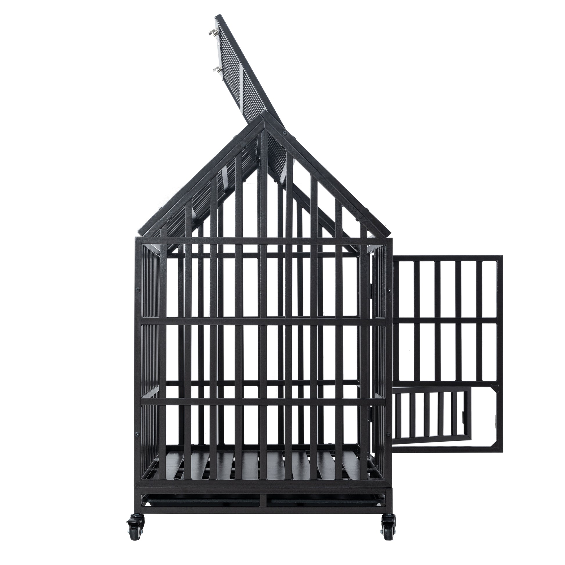 Heavy Duty Dog Cage Pet Crate With Roof & Window On Roof Black Carbon Steel