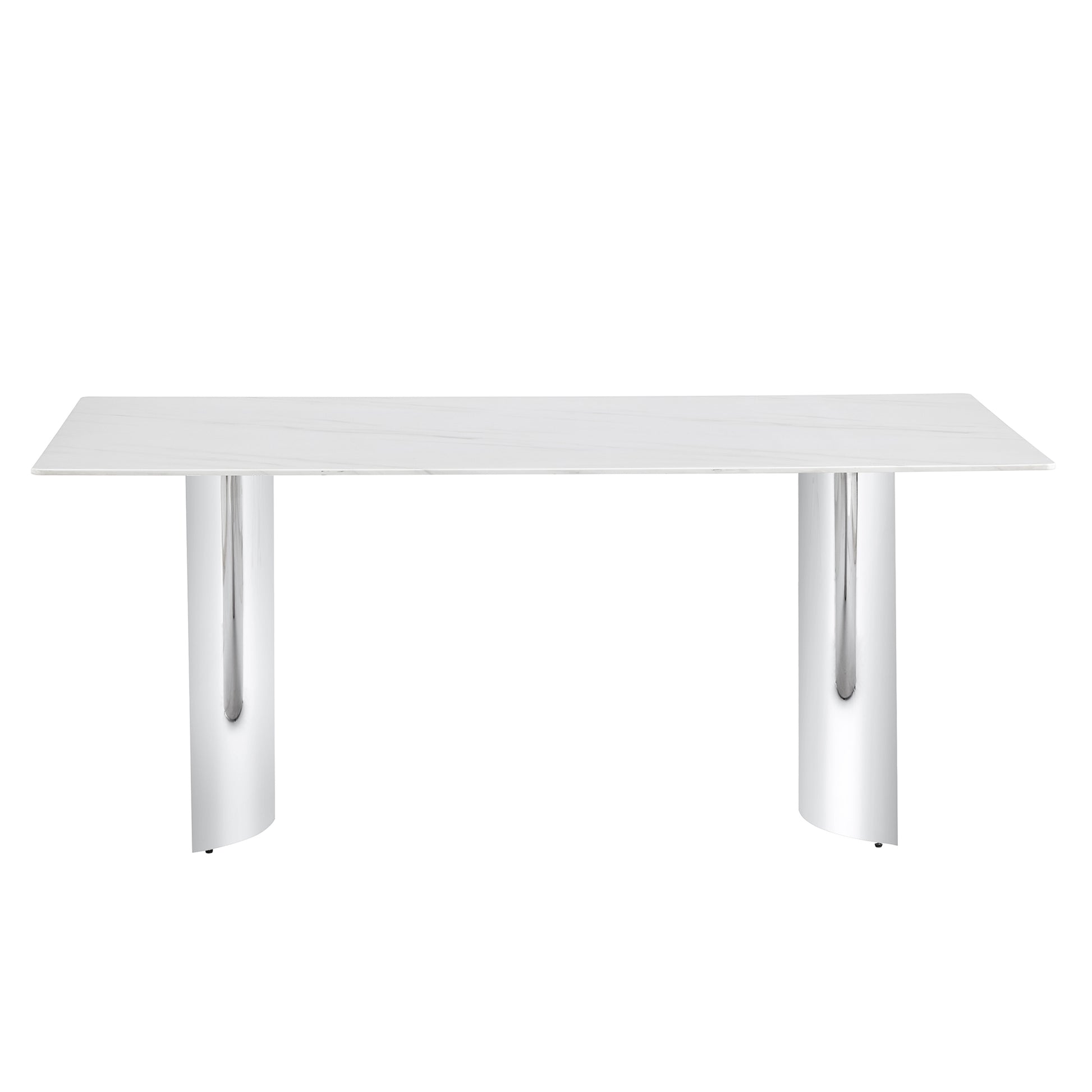 Modern Minimalist Dining Table. The White Imitation Marble Glass Desktop Is Equipped With Silver Metal Legs. Suitable For Restaurants And Living Rooms 71" *39.3" *29.5" Dt 69 White Glass