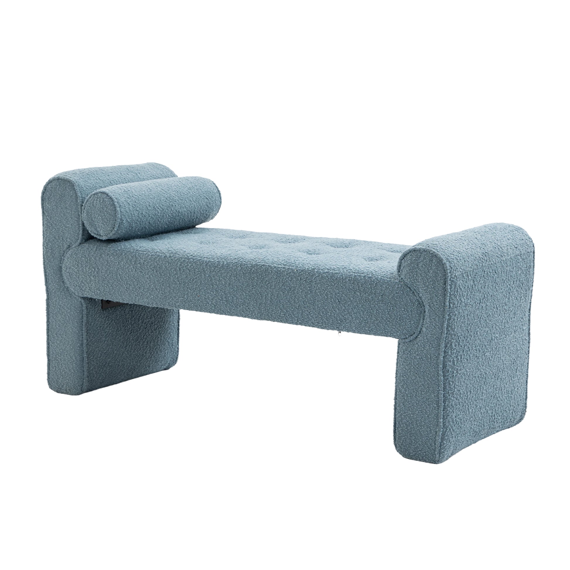 Coolmore Modern Ottoman Bench, Bed Stool Made Of Loop Gauze, End Bed Bench, Footrest For Bedroom, Living Room, End Of Bed, Hallway Light Blue Boucle