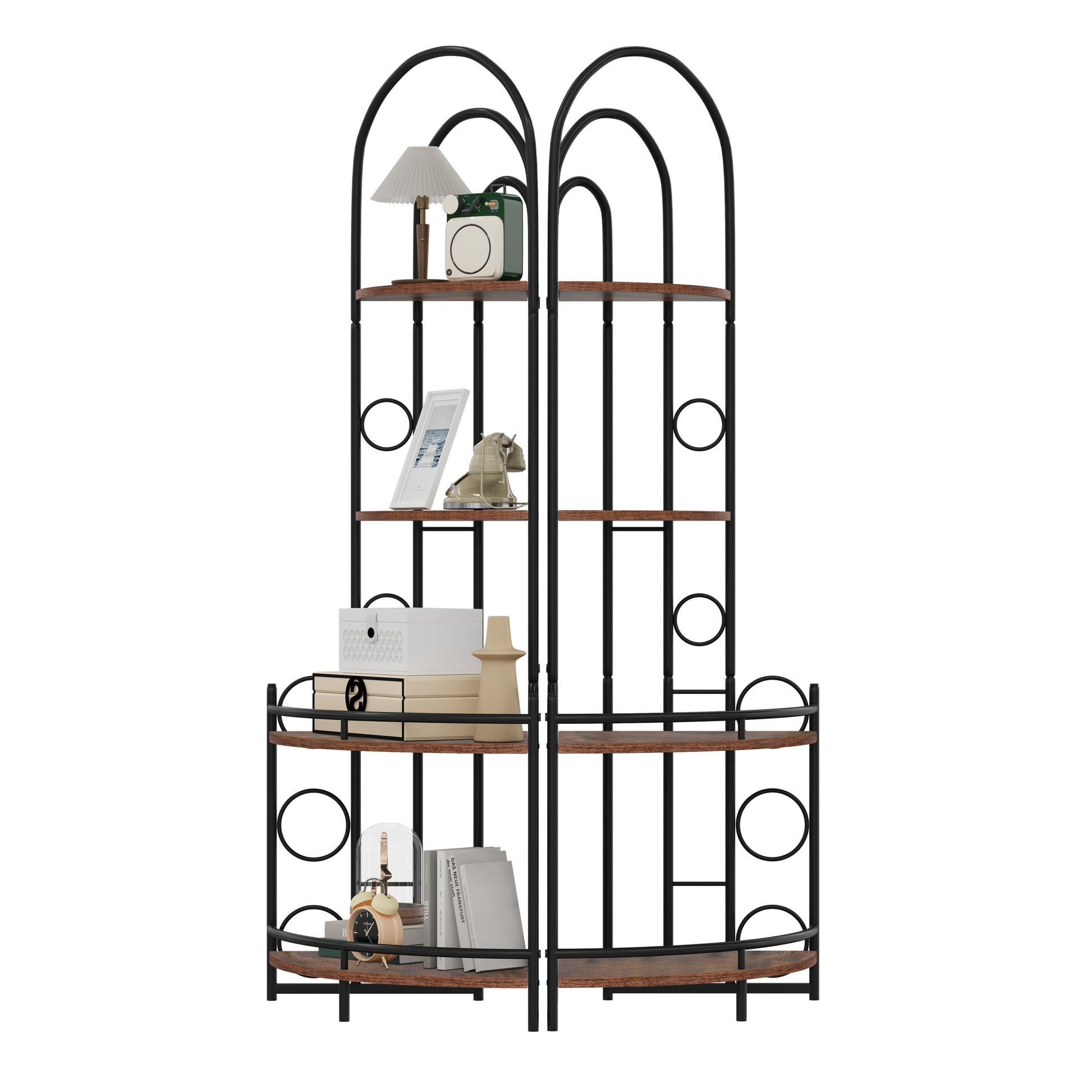 4 Tier Corner Bookshelf, Modern Style, Plant Stand With Metal Frame Antique Brown Metal & Wood Metal & Wood