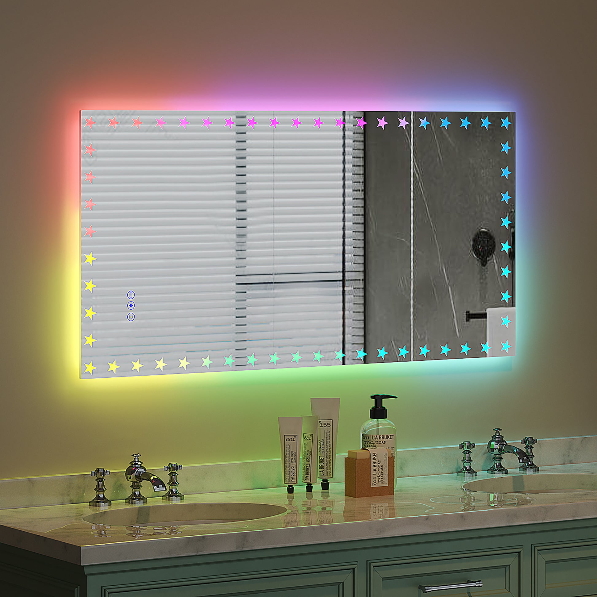 48X24 Inch Led Bathroom Mirror With Lights Backlit Rgb Color Changing Lighted Mirror For Bathroom Wall Dimmable Anti Fog Memory Rectangular Vanity Mirror Rgb Multicolor Backlit Front Lighted White Aluminium