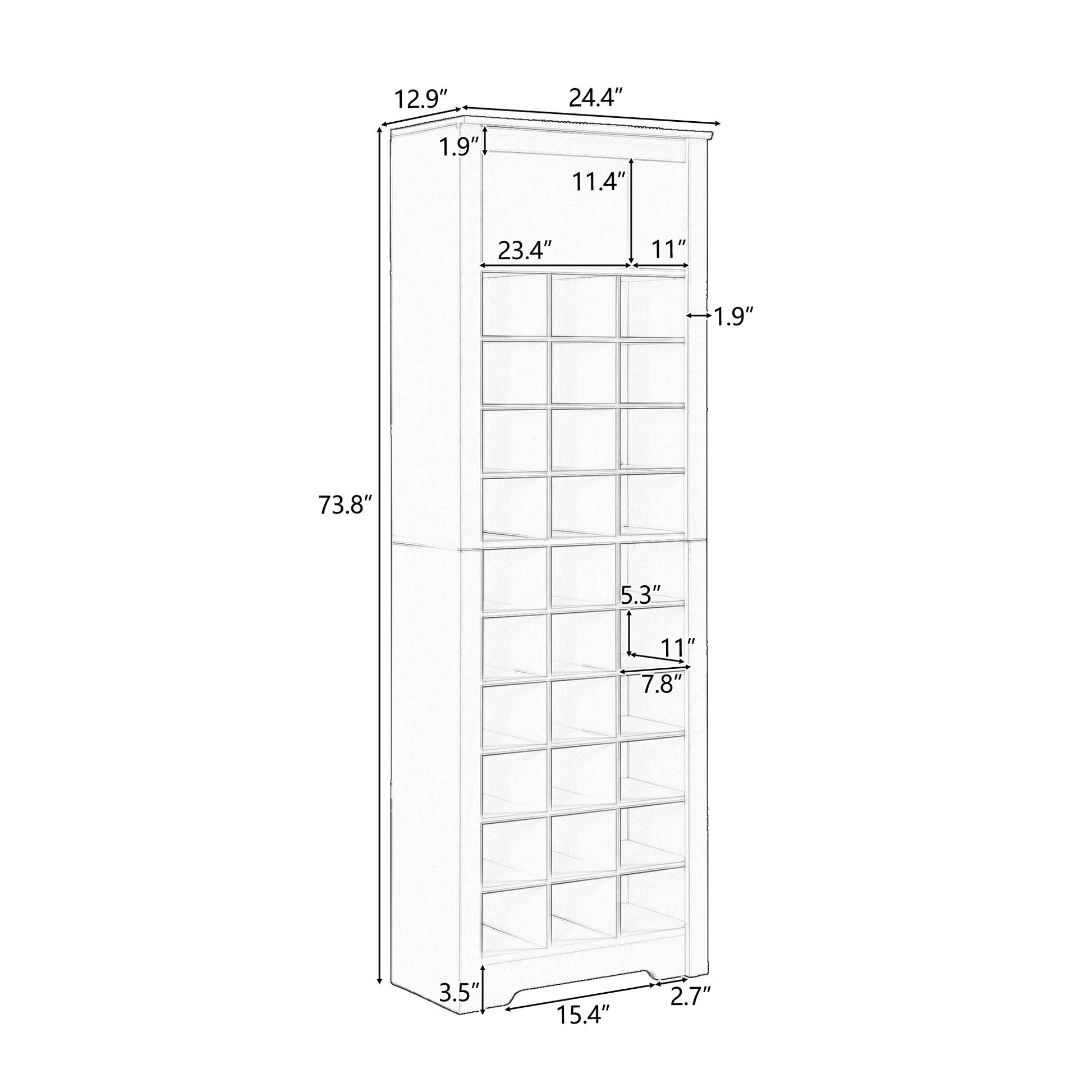 Stylish Design 30 Shoe Cubby Console, Contemporary Shoe Cabinet With Multiple Storage Capacity, Free Standing Tall Cabinet With Versatile Use For Hallway, Bedroom, White Filing Cabinets White Primary Living Space Particle Board