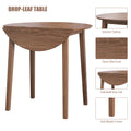 3Pcs Retro Round Counter Height Drop Leaf Table With 2 Upholstered Chairs Rubber Wood Dining Table Set Pub Set With Pu Leather Cushion For Small Space Kitchen Walnut Color Walnut Rubber Wood