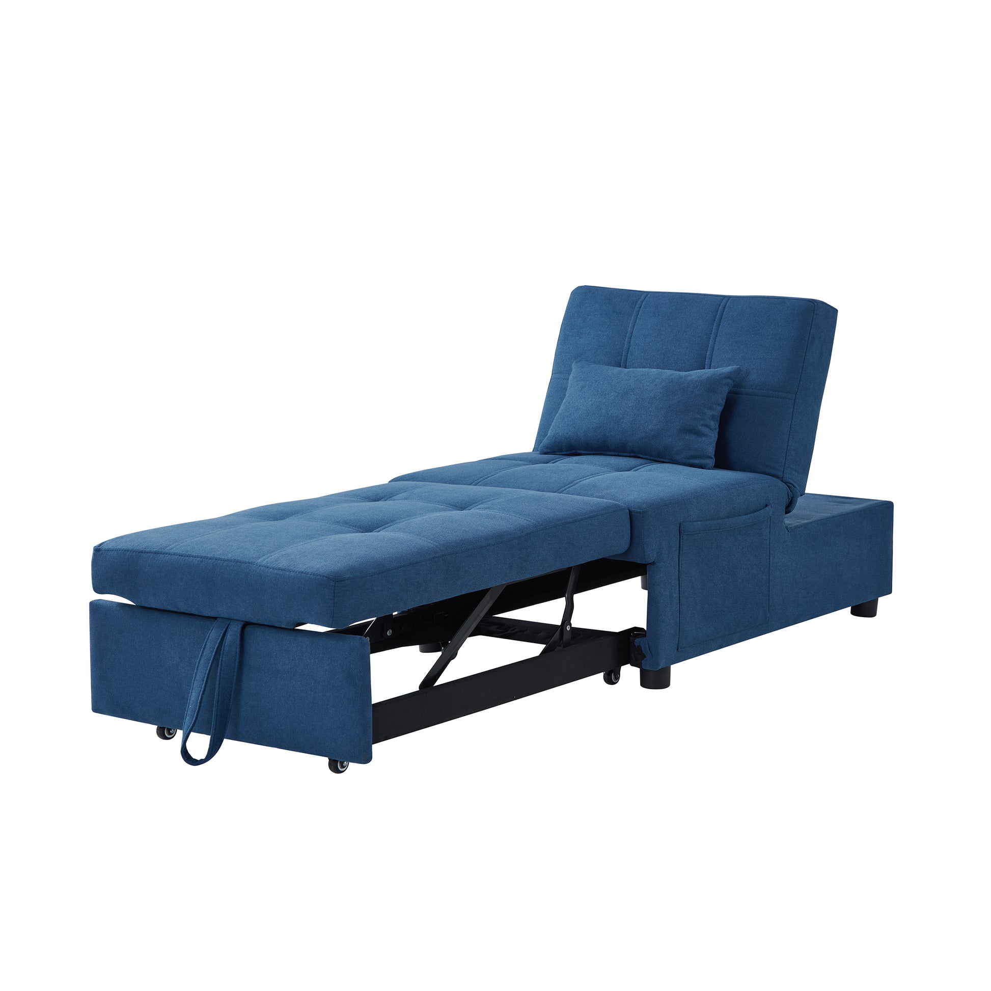 Living Room Bed Room Furniture With Blue Linen Fabric Recliner Chair Bed Blue Foam Fabric