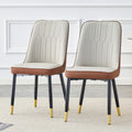 Light Gray And Brown Color Combination Dining Chairs And Living Room Chairs. Pu Cushion And Metal Legs, Suitable For Kitchen, Living Room, And Dining Room, Two Piece Set Light Gray And Brown Pu C