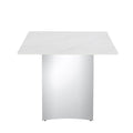 Modern Minimalist Dining Table. The White Imitation Marble Glass Desktop Is Equipped With Silver Metal Legs. Suitable For Restaurants And Living Rooms 71