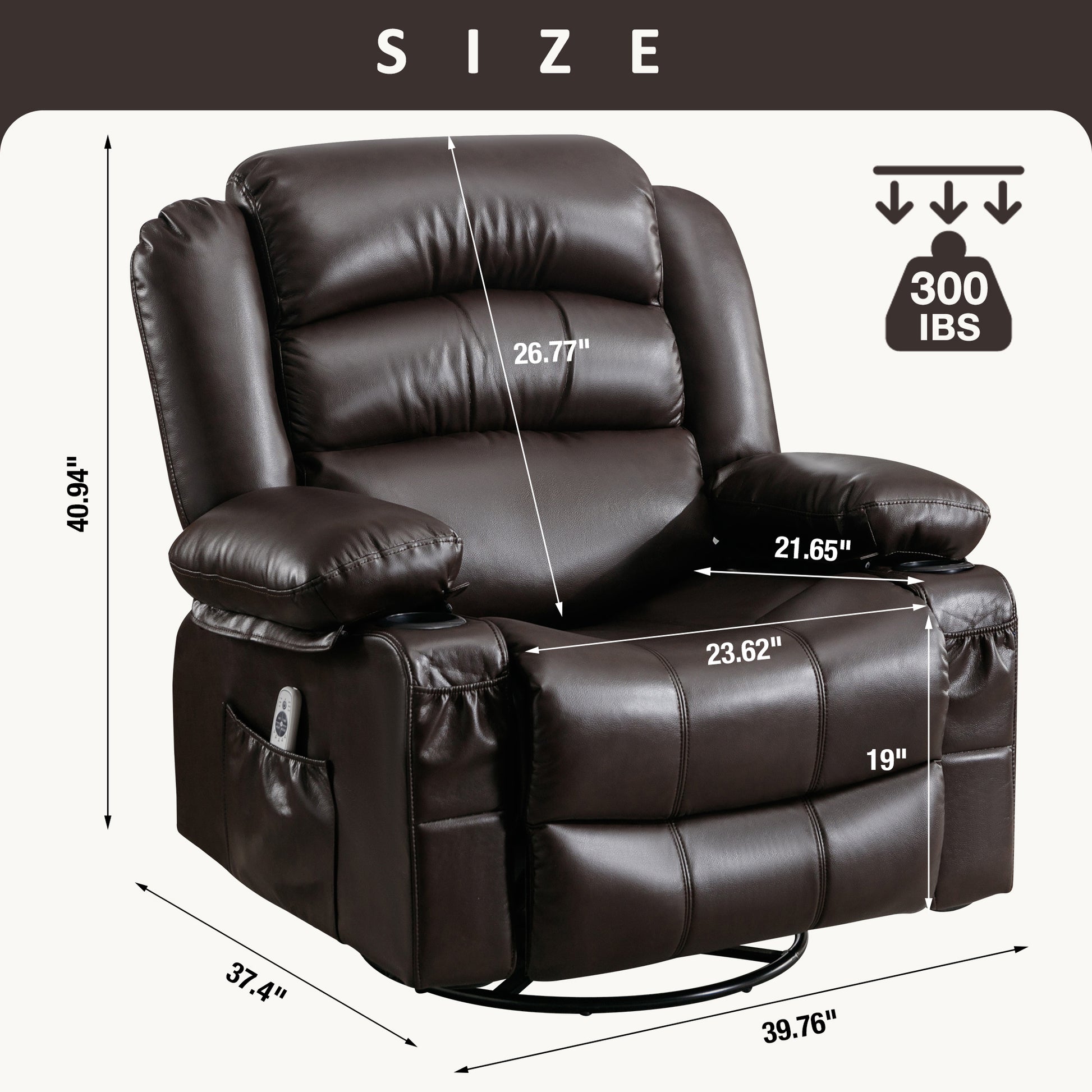 Massage Swivel Rocker Recliner Chair With Vibration Massage And Heat Ergonomic Lounge Chair For Living Room With Rocking Function And Side Pocket2 Cup Holders Usb Charge Port ,Brown Brown Primary Living Space Soft Heavy Duty Cotton Pu Leather