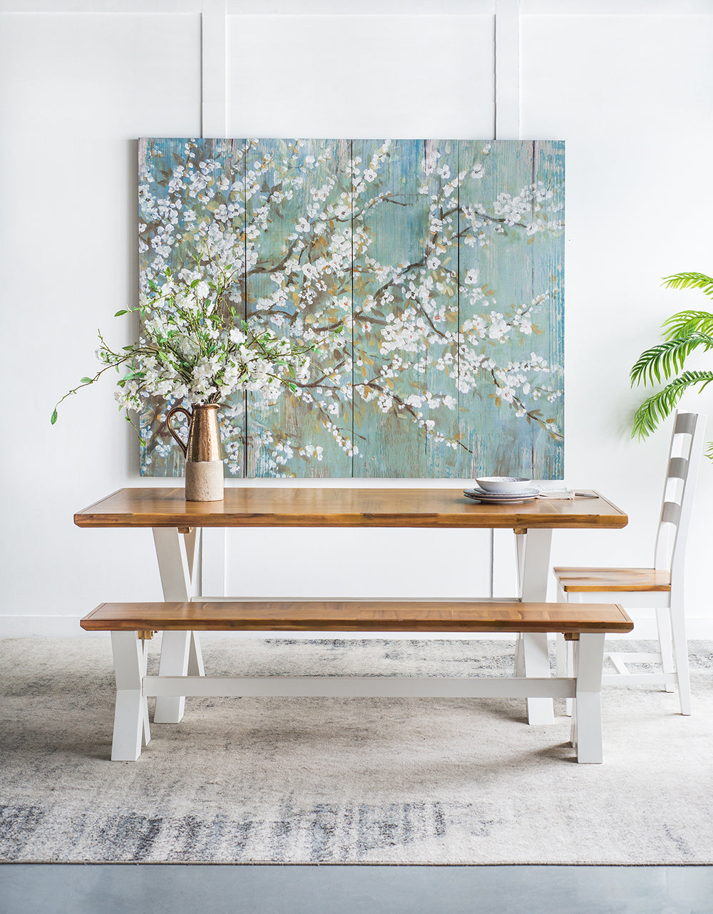18.5" X 59" Saison White Cherry Blossom Canvas Print, Wall Decor For Living Room Bedrrom Entryway Office, Set Of 4 Multicolor Mdf