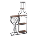 11 Bottle Wine Bakers Rack, 5 Tier Freestanding Wine Rack With Hanging Wine Glass Holder And Storage Shelves, Wine Storage Home Bar For Liquor And Wine Storagefor Kitchen, Dining Room Antique Brown Metal & Wood Metal & Wood