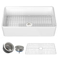 33 Inch Fireclay Farmhouse Kitchen Sink White Single Bowl Apron Front Kitchen Sink, Bottom Grid And Kitchen Sink Drain Included Natural Kitchen Modern Fireclay