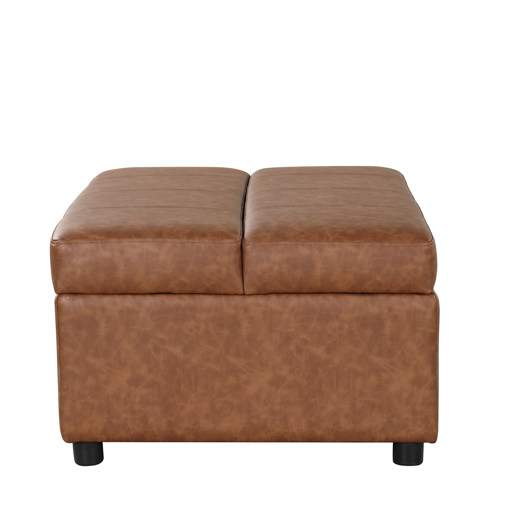 Twin Size Folding Ottoman Sleeper Bed With Mattress Convertible Guest Bed Brown Brown Foam Pu 1 Seat