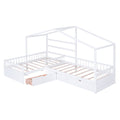 Twin Size House Platform Bed With Three Storage Drawers,White Box Spring Not Required Twin White Wood Bedroom Pine