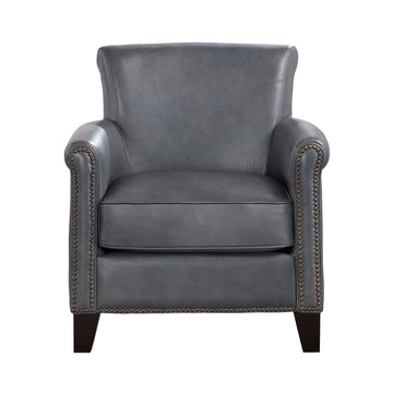 Classic Traditional Accent Chair 1Pc Solid Wood Frame Burnish Gray Top Grain Leather Trim Living Room Furniture Gray Primary Living Space Classic,Traditional,Transitional Solid Wood