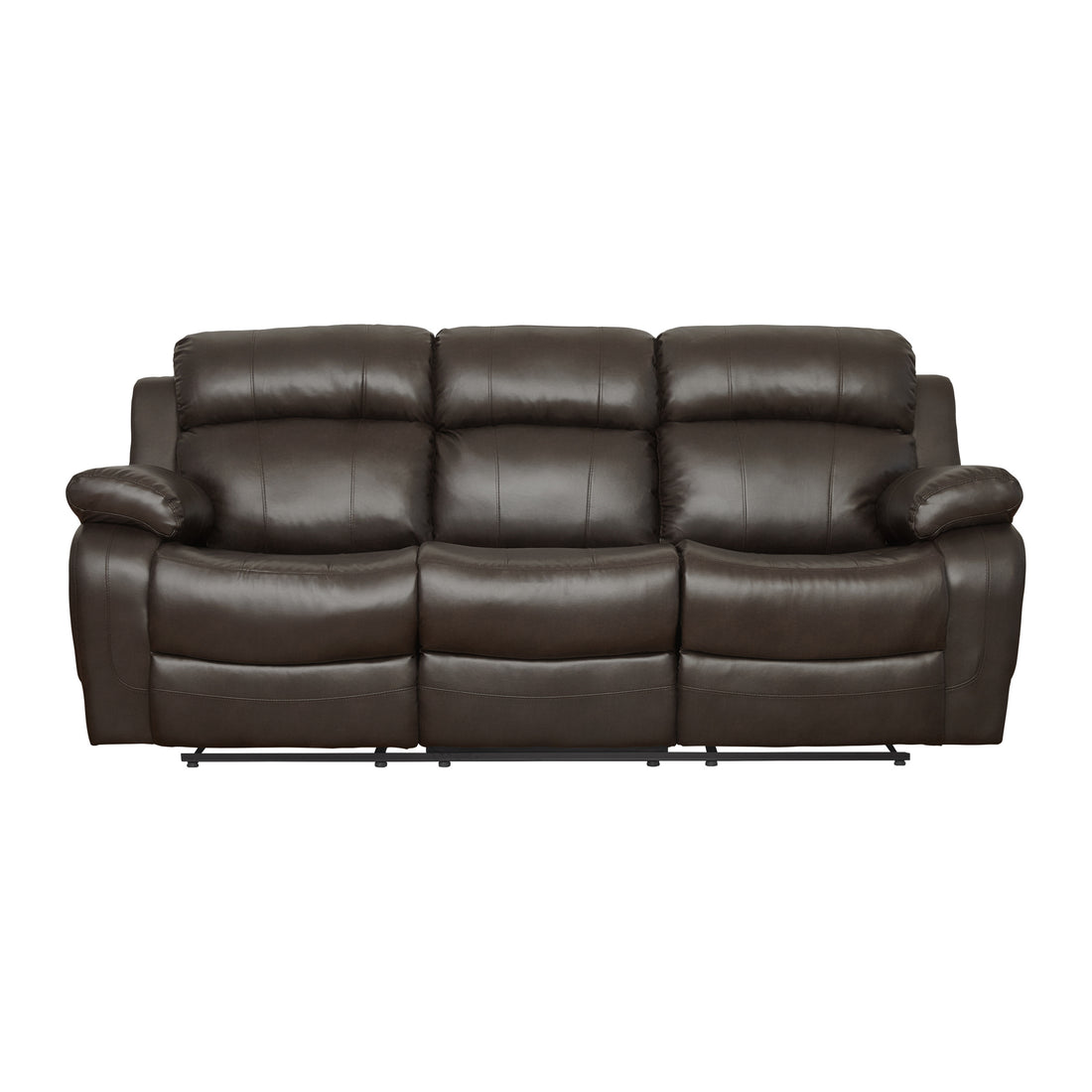 Contemporary Brown Faux Leather Upholstered 1Pc Double Reclining Sofa W Center Drop Down Cup Holder Living Room Furniture Brown Faux Leather Wood Primary Living Space Pillow Top Arms Solid Wood 3 Seat