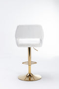 Hengming Bar Stool 2 Piece Set, Hollowed Out Braces Handrail, Height Adjustable, Suitable For Living Room, Study, Bar, Cafe White Faux Fur